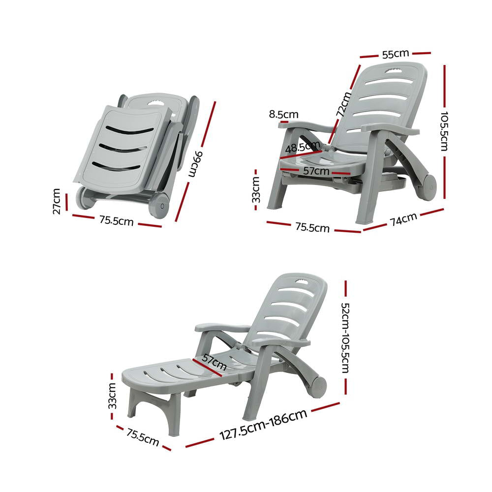 Sun Lounger Folding Lounge Chair Wheels Patio Outdoor Furniture Grey Fast shipping On sale