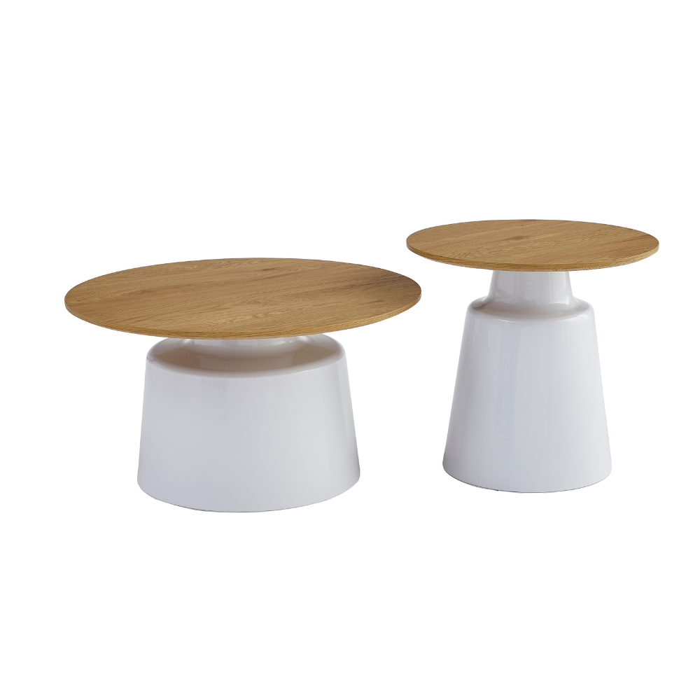 Sunny Wooden Top Metal Base Round Nesting Coffee Table Set Oak Fast shipping On sale