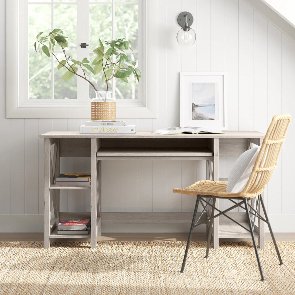 Suzy Home Office Computer Writing Working Desk W/ Open Shelves Washed Grey Fast shipping On sale