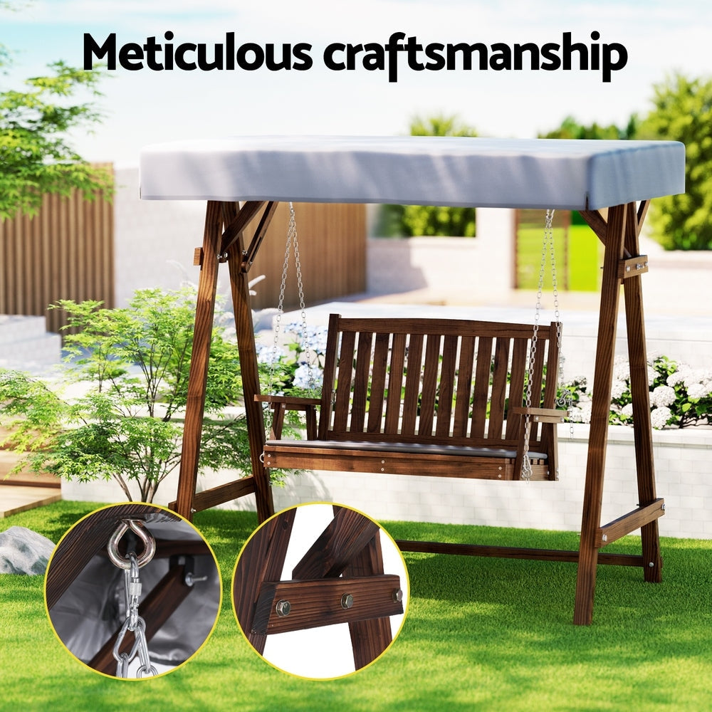 Swing Chair Wooden Garden Bench Canopy 2 Seater Outdoor Furniture Fast shipping On sale