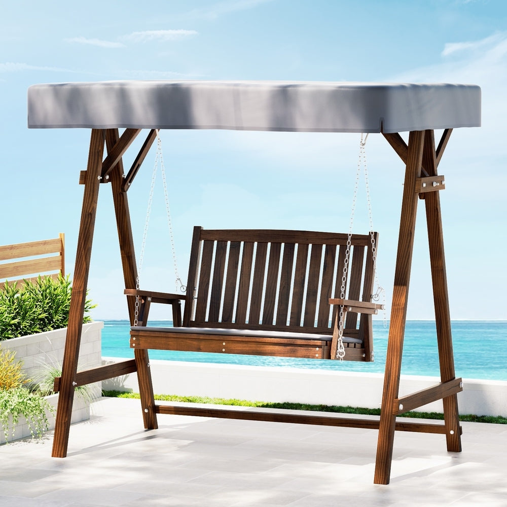 Swing Chair Wooden Garden Bench Canopy 2 Seater Outdoor Furniture Fast shipping On sale