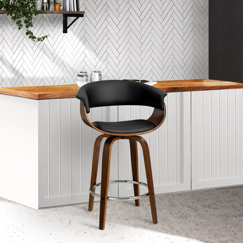 Swivel PU Leather Bar Stool - Wood and Black Fast shipping On sale
