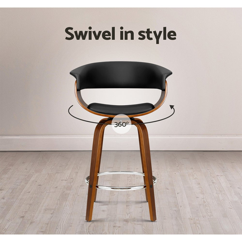 Swivel PU Leather Bar Stool - Wood and Black Fast shipping On sale