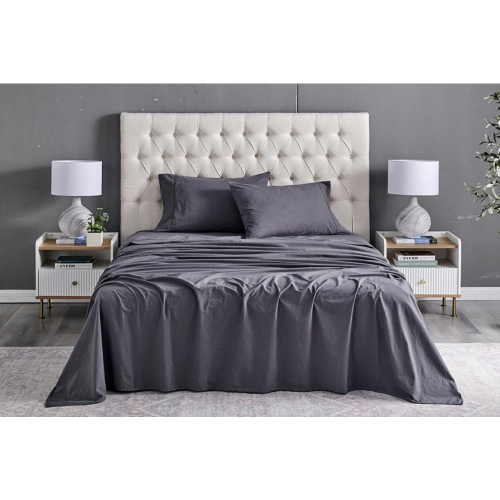 Sydney Stonewash Cotton Bed Sheet Set Castlerock Charcoal Double Fast shipping On sale