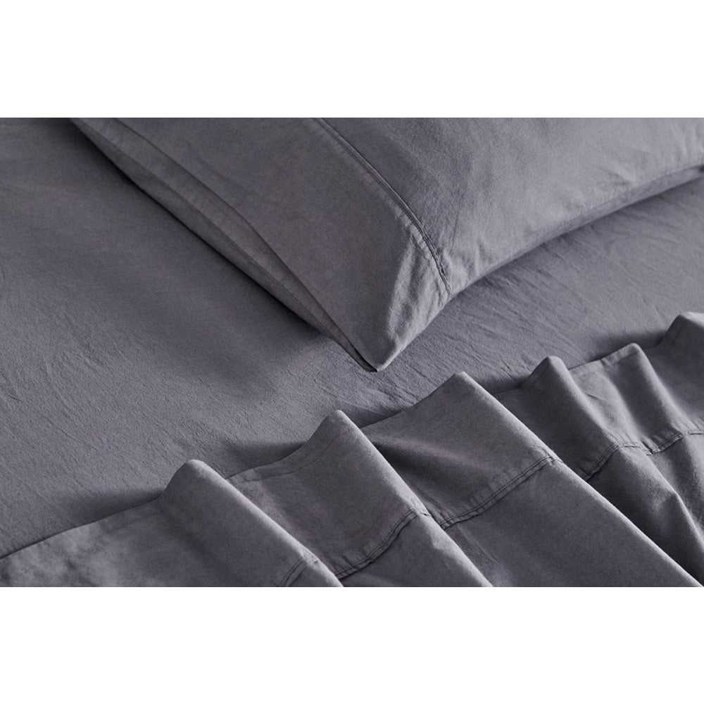 Sydney Stonewash Cotton Bed Sheet Set Castlerock Charcoal Double Fast shipping On sale