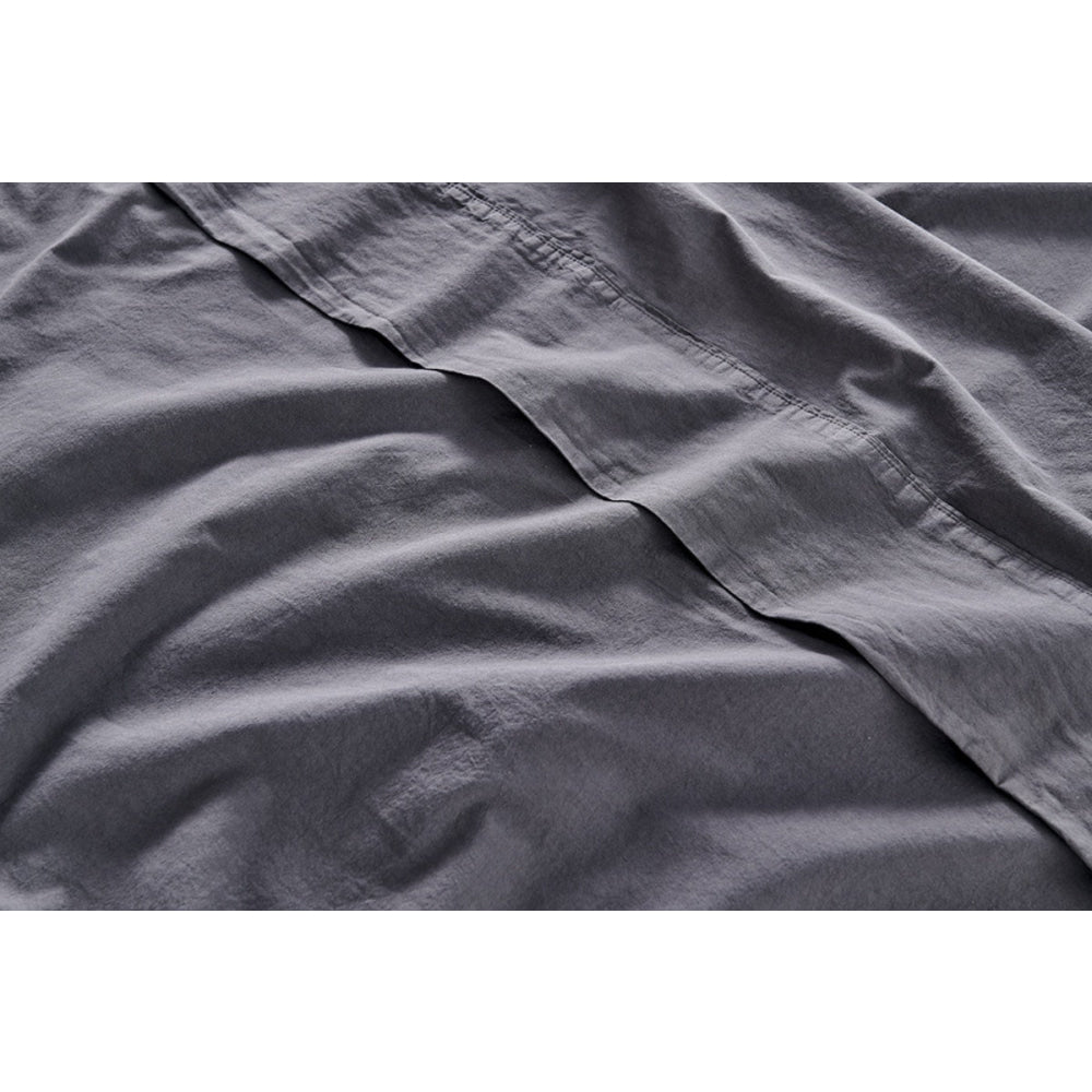 Sydney Stonewash Cotton Bed Sheet Set Castlerock Charcoal Double Fast shipping On sale