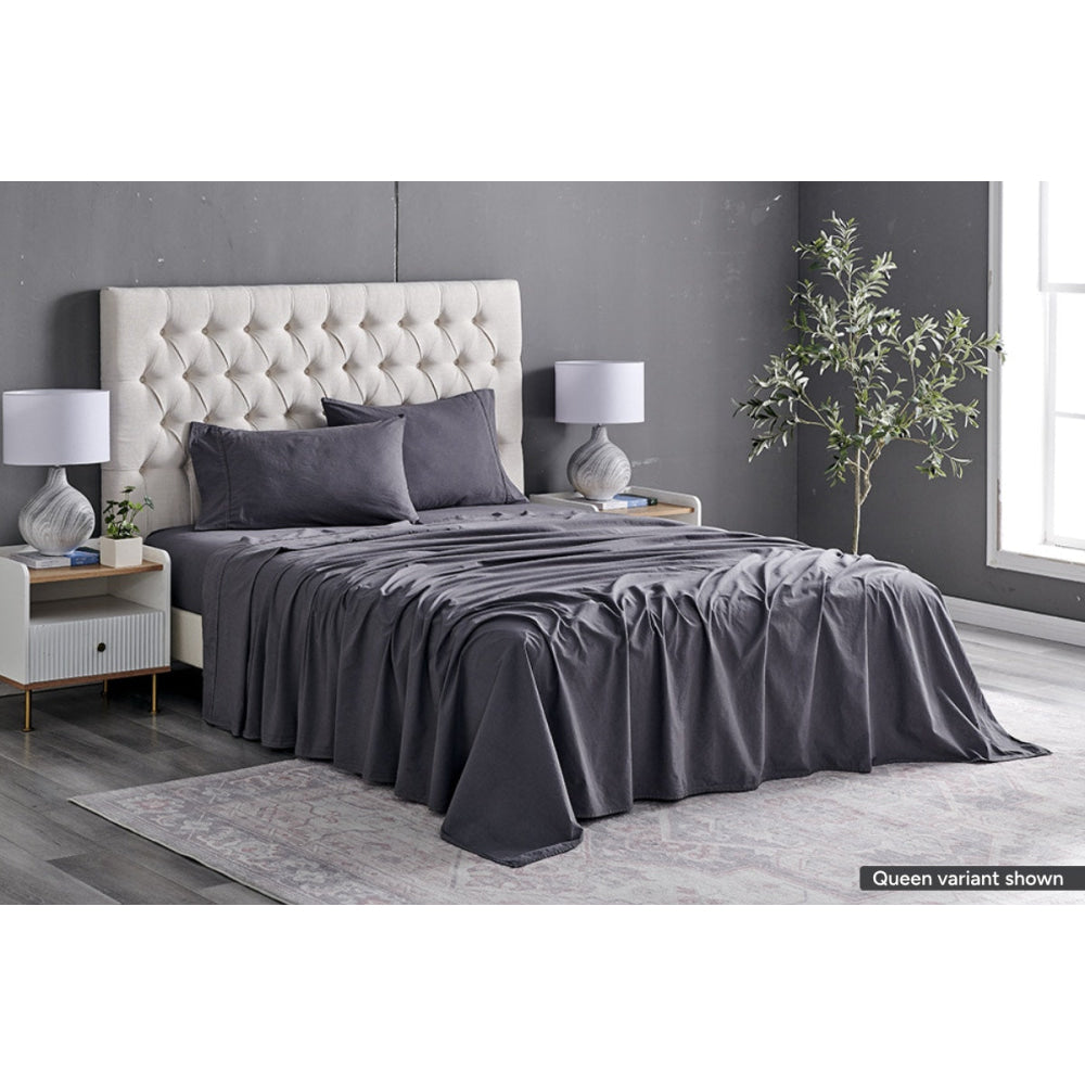 Sydney Stonewash Cotton Bed Sheet Set Castlerock Charcoal Double Fast shipping On sale