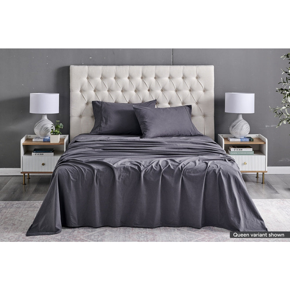 Sydney Stonewash Cotton Bed Sheet Set Castlerock Charcoal Double Fast shipping On sale