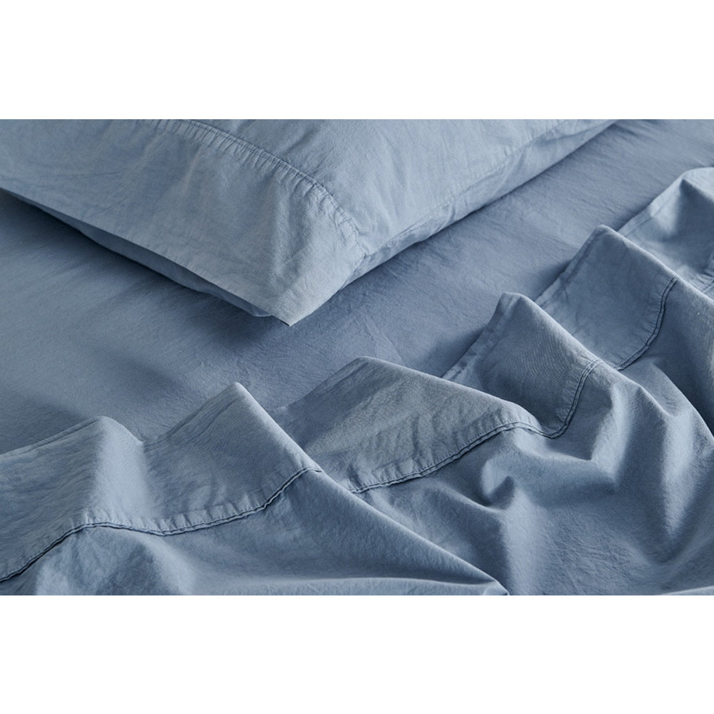 Sydney Stonewash Cotton Bed Sheet Set Citadel Blue Queen Fast shipping On sale