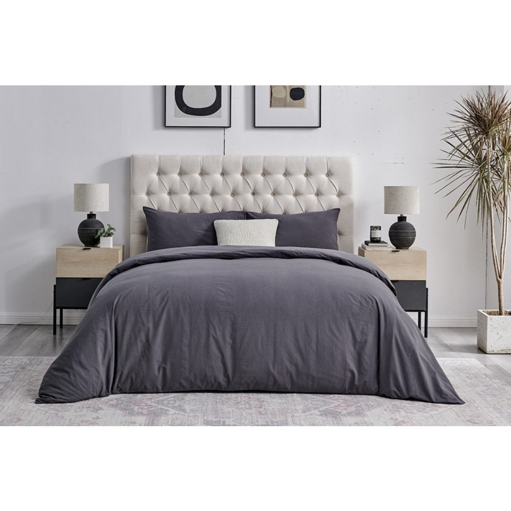 Sydney Stonewash Quilt Cover Set Castlerock Charcoal King Fast shipping On sale