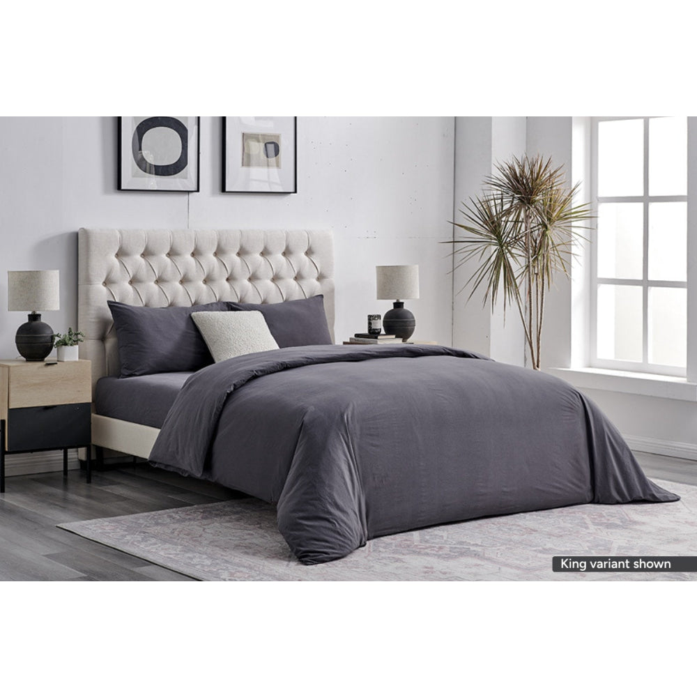 Sydney Stonewash Quilt Cover Set Castlerock Charcoal King Fast shipping On sale