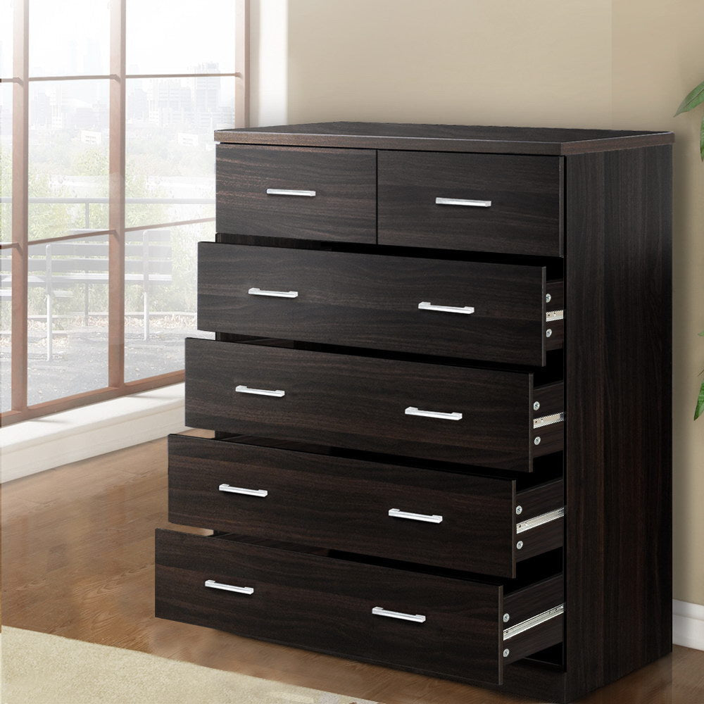 Tallboy 6 Drawers Storage Cabinet - Walnut Chest Of Fast shipping On sale