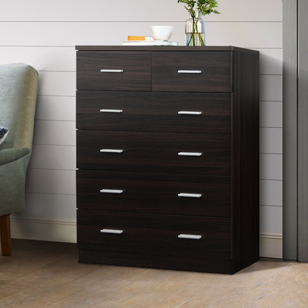 Tallboy 6 Drawers Storage Cabinet - Walnut Chest Of Fast shipping On sale