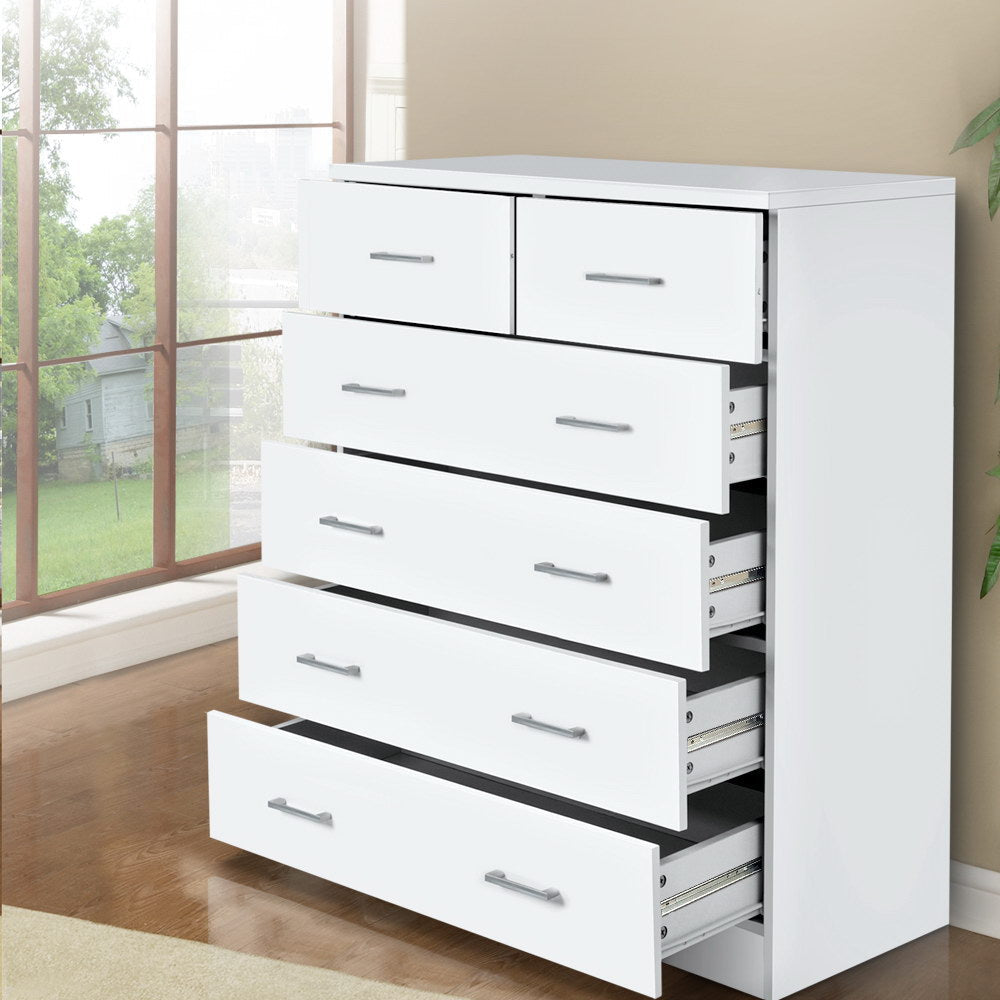 Tallboy Dresser Table 6 Chest of Drawers Cabinet Bedroom Storage White Of Fast shipping On sale