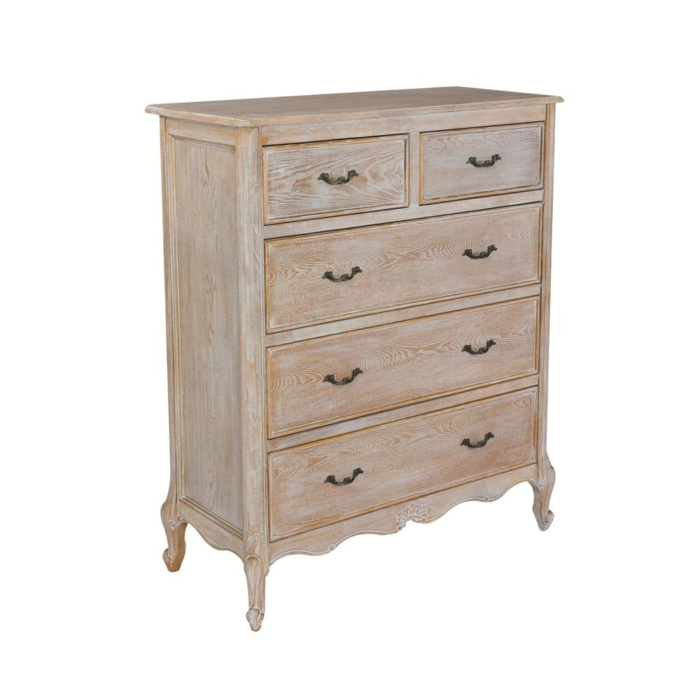 Tallboy Oak Wood Plywood Veneer White Washed Finish Storage Drawers Chest Of Fast shipping On sale