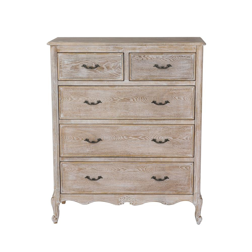 Tallboy Oak Wood Plywood Veneer White Washed Finish Storage Drawers Chest Of Fast shipping On sale