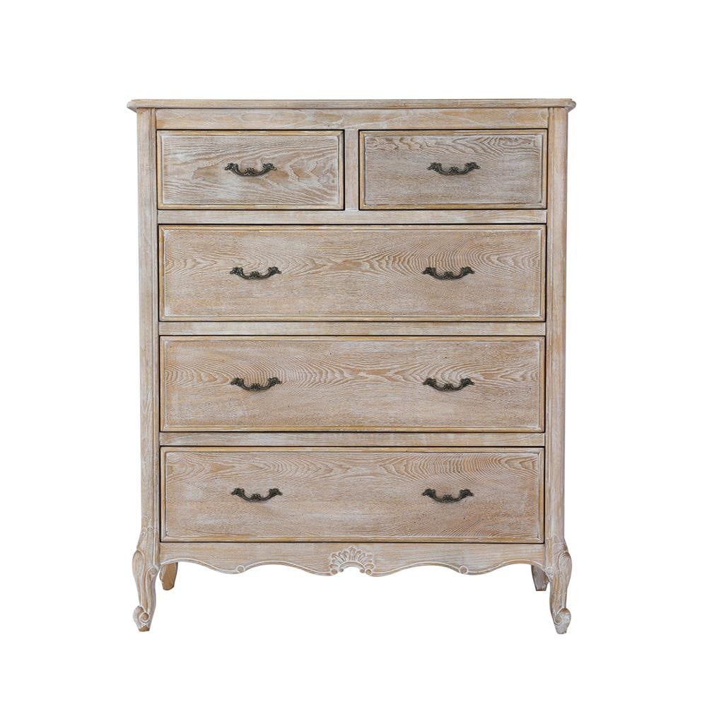 Tallboy Oak Wood Plywood Veneer White Washed Finish Storage Drawers Chest Of Fast shipping On sale