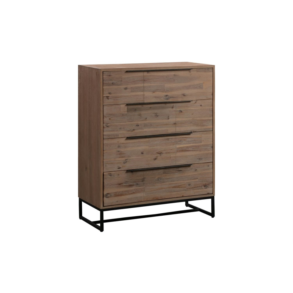 Tallboy with 4 Storage Drawers Assembled Solid Acacia Wooden Construction in Tea Colour Chest Of Fast shipping On sale