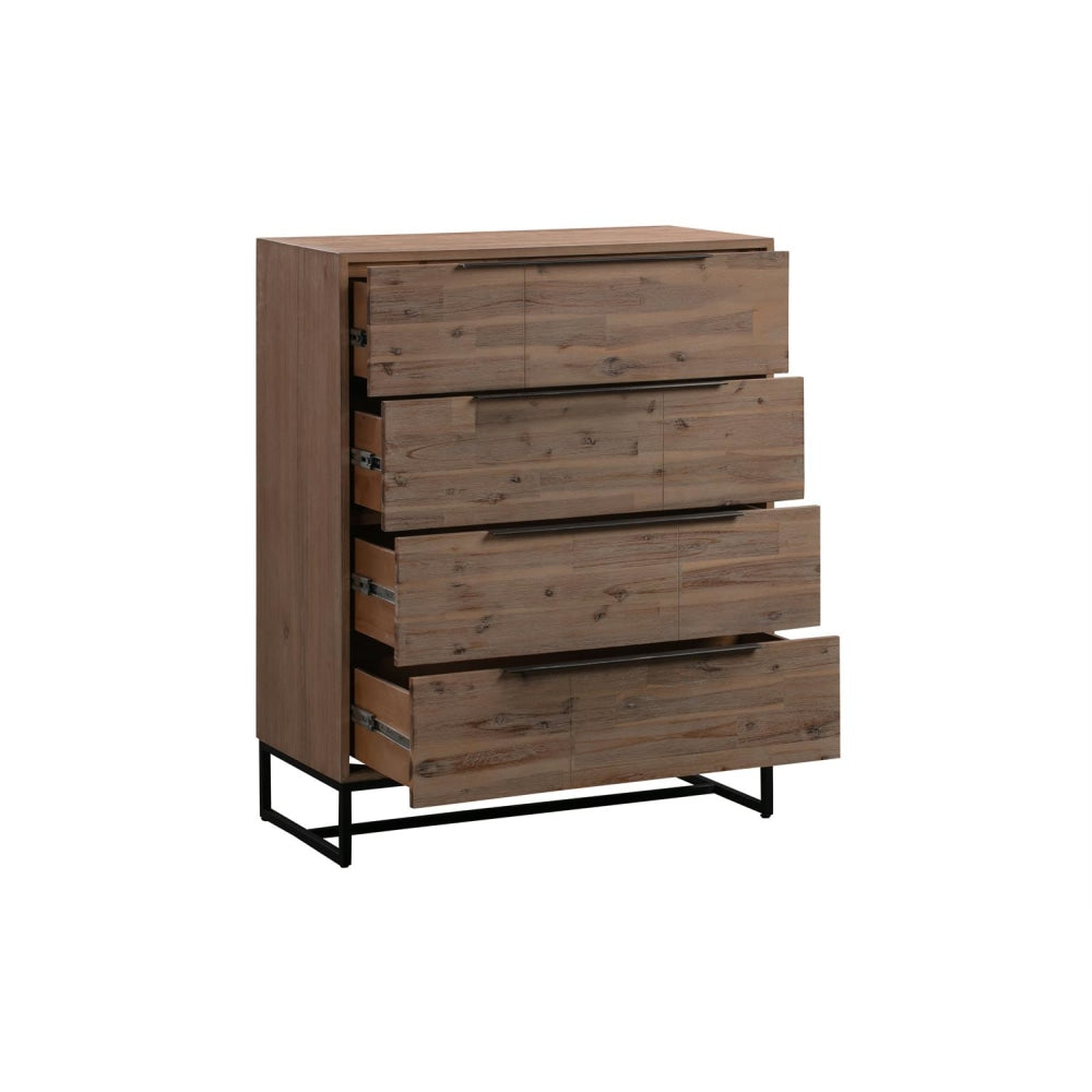 Tallboy with 4 Storage Drawers Assembled Solid Acacia Wooden Construction in Tea Colour Chest Of Fast shipping On sale