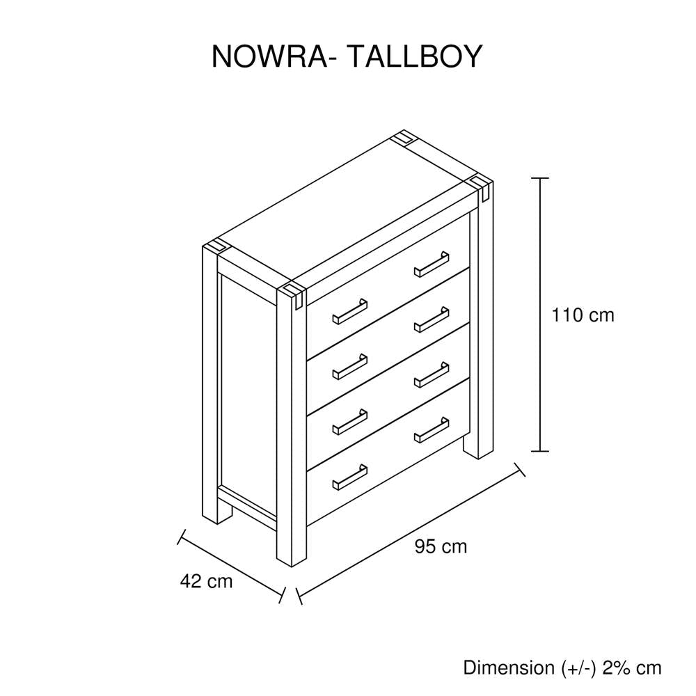 Tallboy with 4 Storage Drawers Solid Wooden Assembled in Chocolate Colour Chest Of Fast shipping On sale