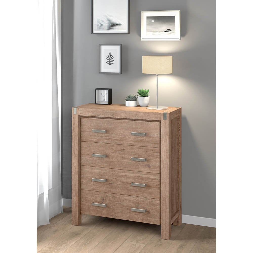 Tallboy with 4 Storage Drawers Solid Wooden Assembled in Oak Colour Chest Of Fast shipping On sale