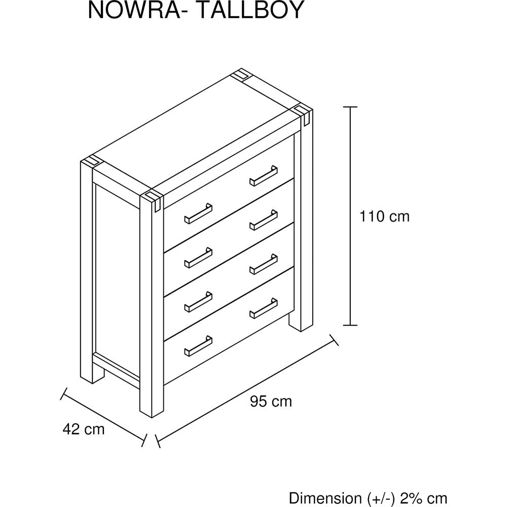 Tallboy with 4 Storage Drawers Solid Wooden Assembled in Oak Colour Chest Of Fast shipping On sale