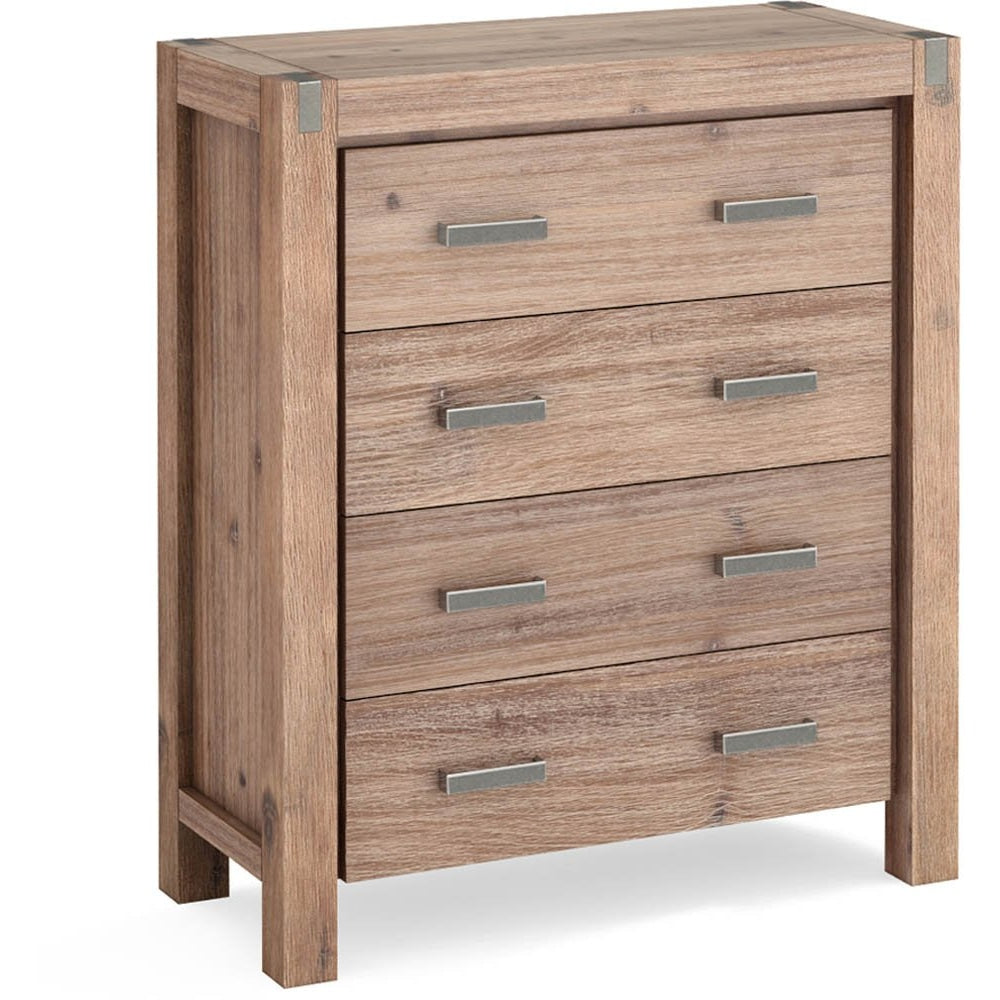 Tallboy with 4 Storage Drawers Solid Wooden Assembled in Oak Colour Chest Of Fast shipping On sale