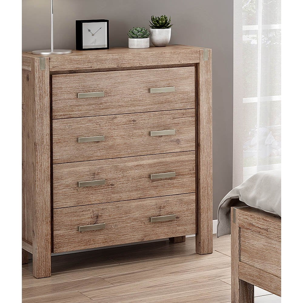 Tallboy with 4 Storage Drawers Solid Wooden Assembled in Oak Colour Chest Of Fast shipping On sale