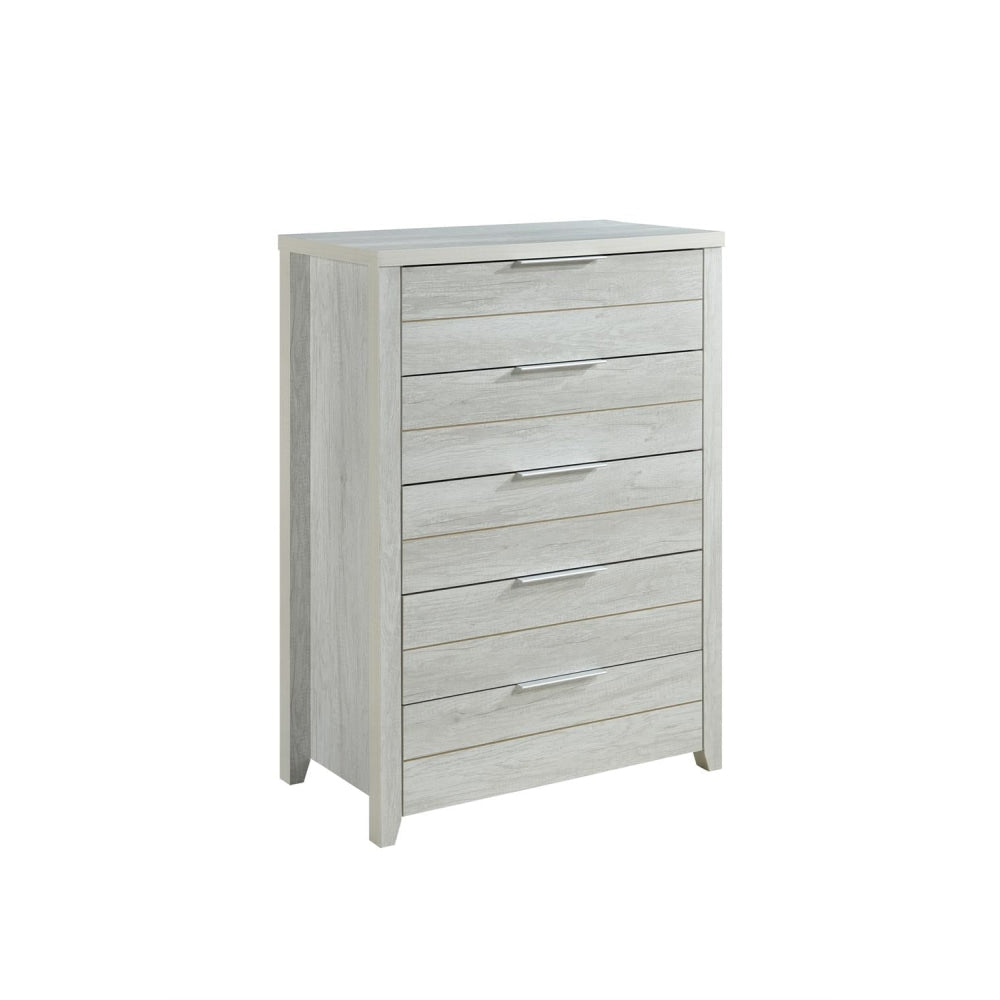 Tallboy with 5 Storage Drawers Natural Wood like MDF in White Ash Colour Chest Of Fast shipping On sale