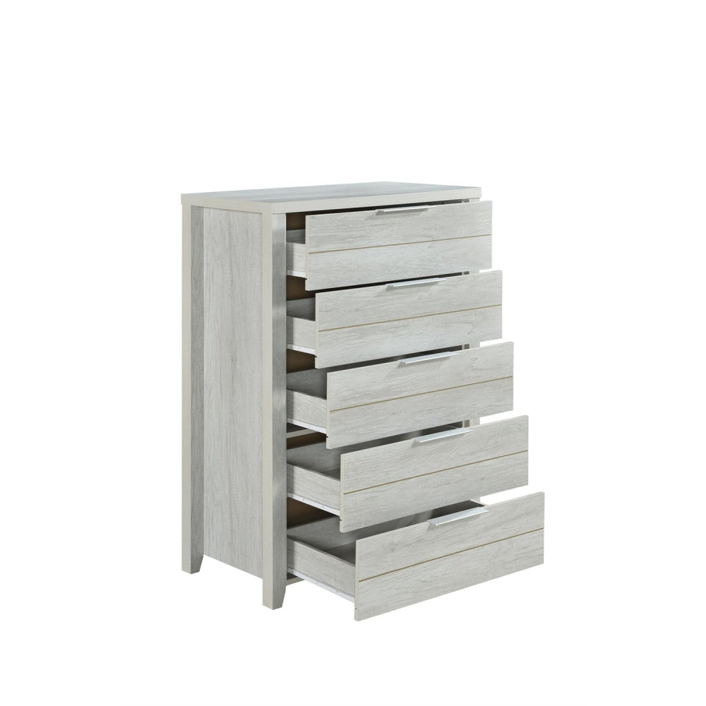 Tallboy with 5 Storage Drawers Natural Wood like MDF in White Ash Colour Chest Of Fast shipping On sale