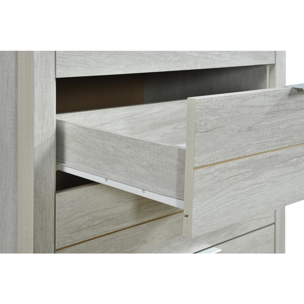 Tallboy with 5 Storage Drawers Natural Wood like MDF in White Ash Colour Chest Of Fast shipping On sale