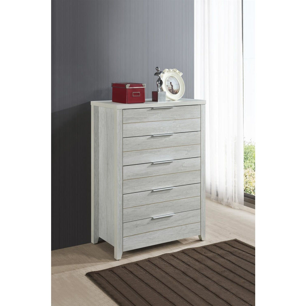 Tallboy with 5 Storage Drawers Natural Wood like MDF in White Ash Colour Chest Of Fast shipping On sale