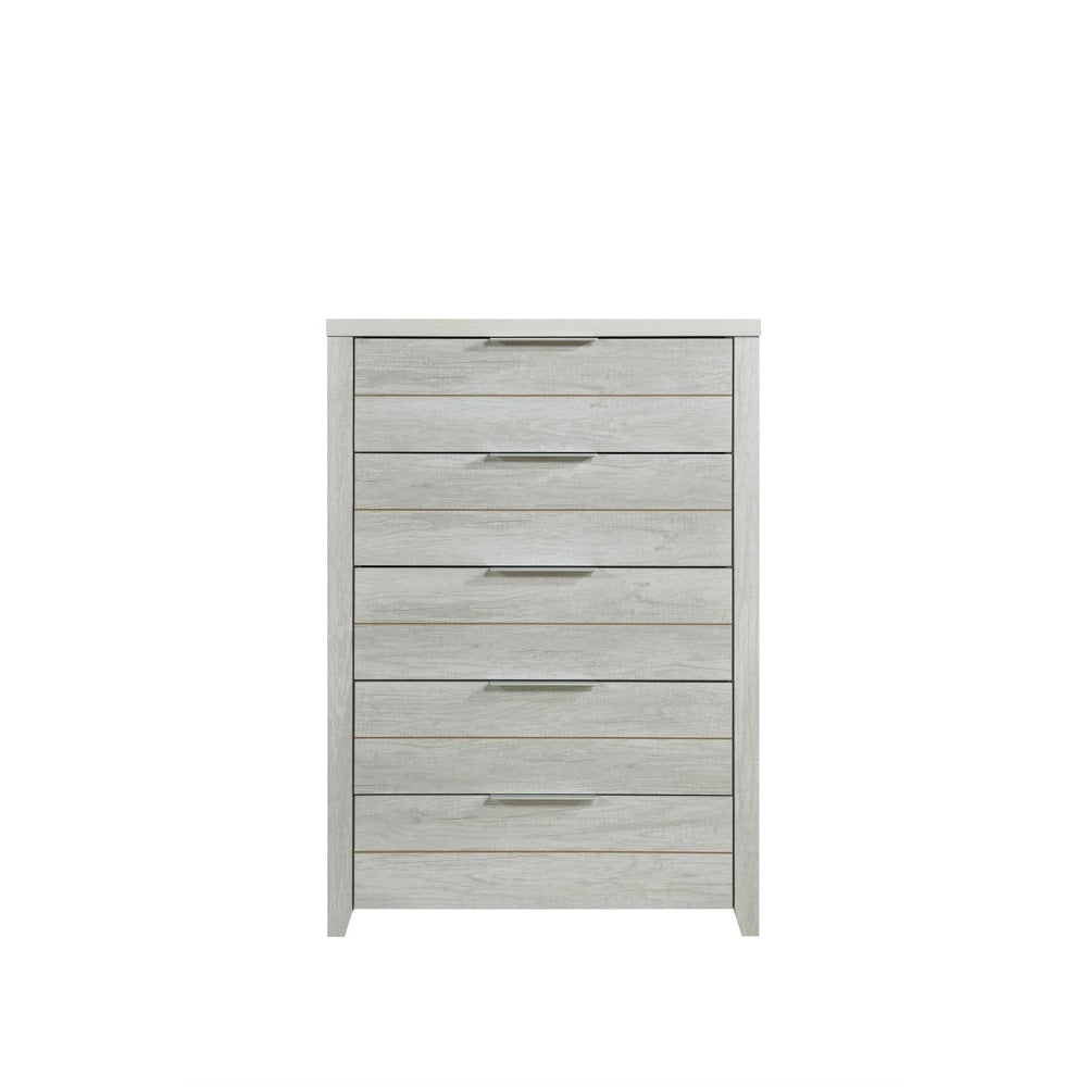 Tallboy with 5 Storage Drawers Natural Wood like MDF in White Ash Colour Chest Of Fast shipping On sale