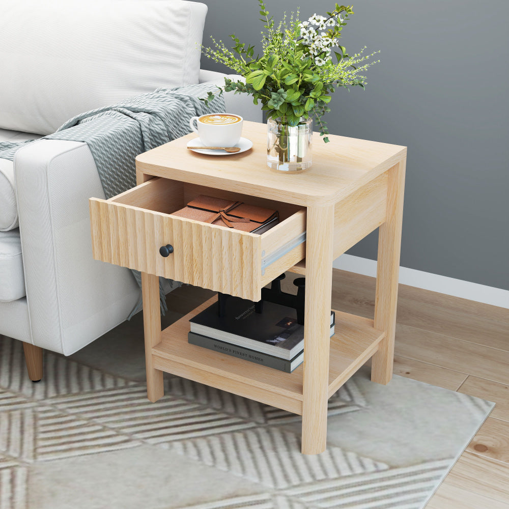 Theo Open Shelf Nightstand Bedside Table 1-Drawer Oak Fast shipping On sale
