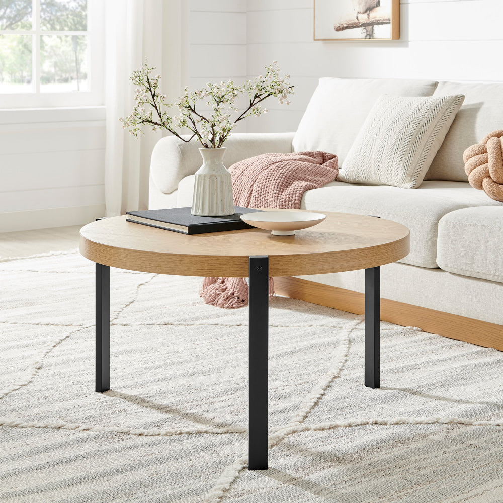 Tiern Wooden Round Tea Coffee Table Oak Fast shipping On sale