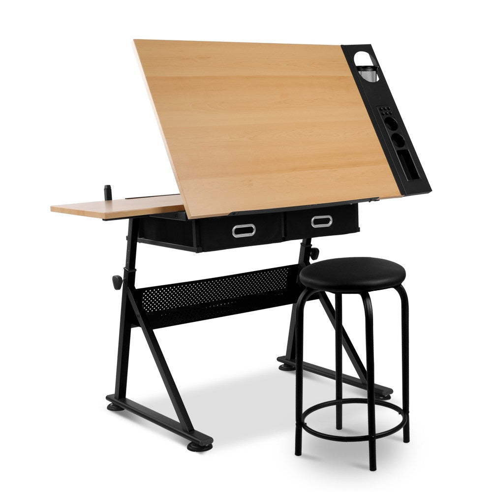 Tilt Drafting Table Stool Set - Natural & Black Office Desk Fast shipping On sale