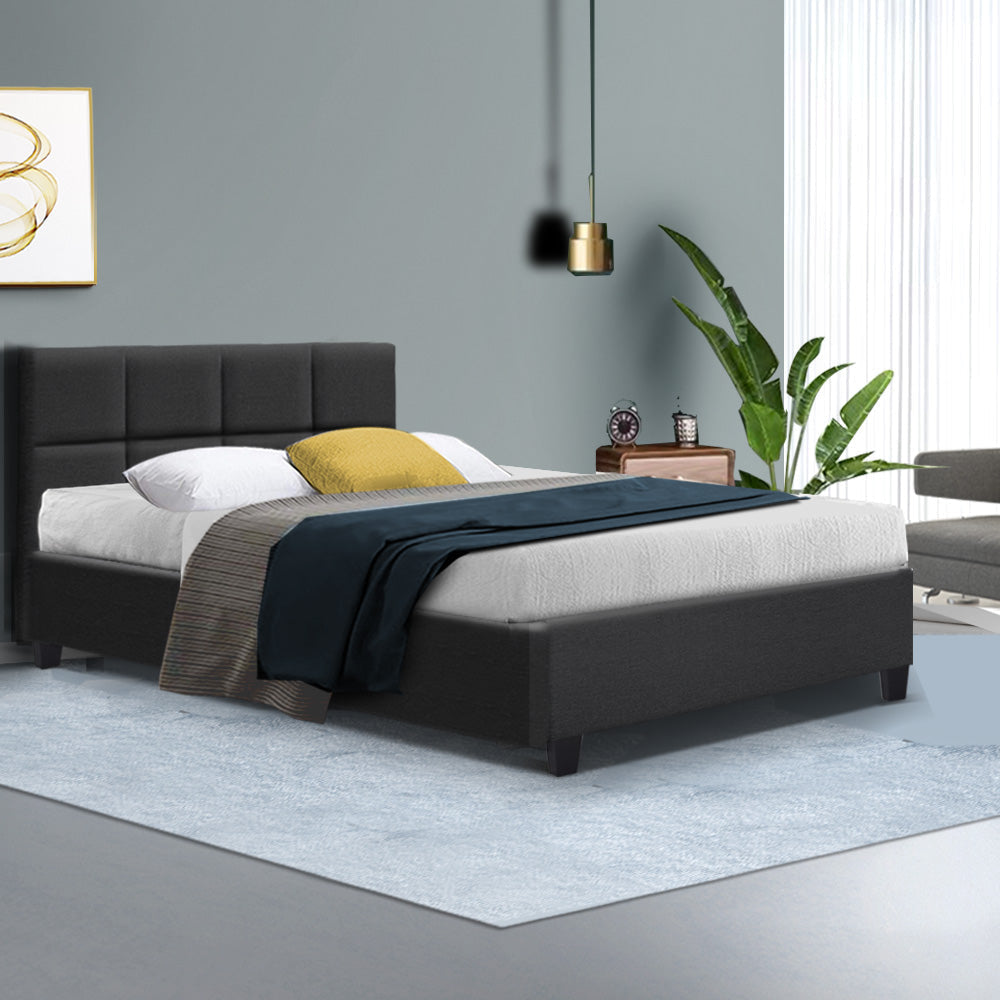 Tino Bed Frame Fabric - Charcoal Double Fast shipping On sale