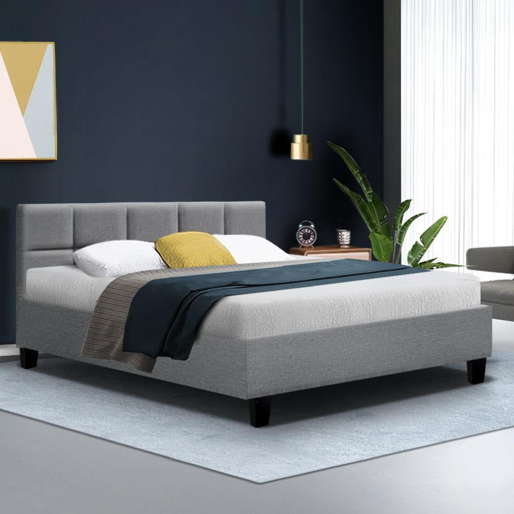 Tino Bed Frame Fabric - Grey Queen Fast shipping On sale