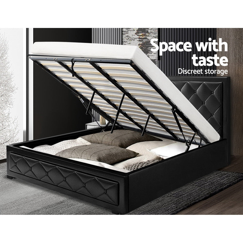 Tiyo Bed Frame PU Leather Gas Lift Storage - Black King Fast shipping On sale