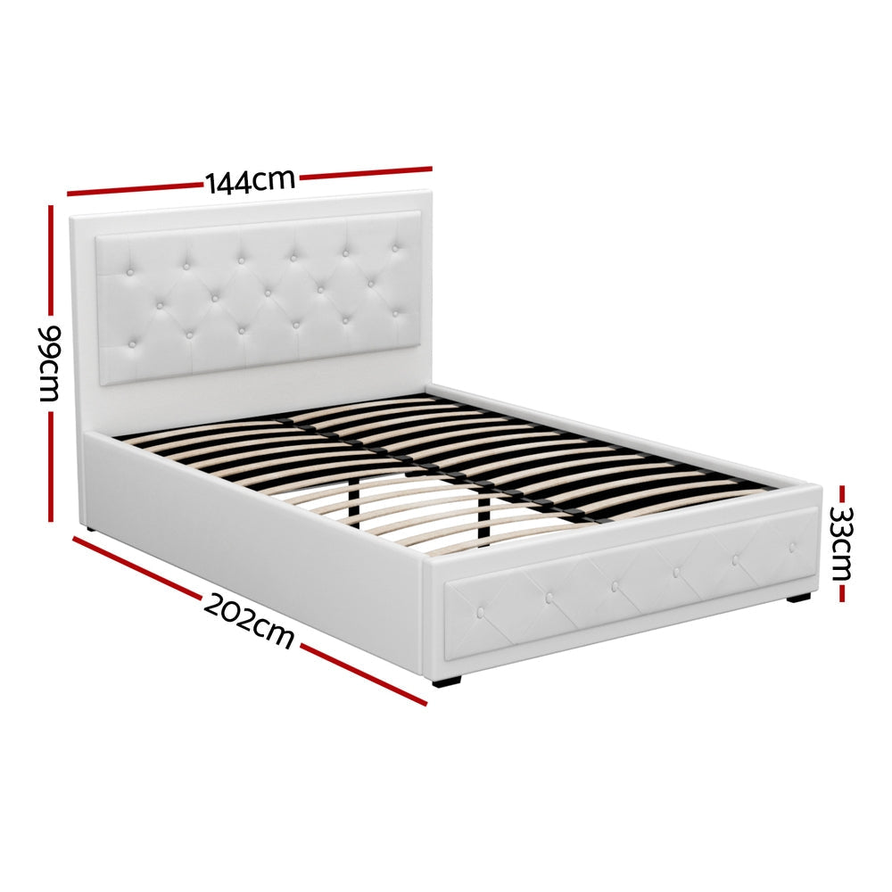 Tiyo Bed Frame PU Leather Gas Lift Storage - White Double Fast shipping On sale