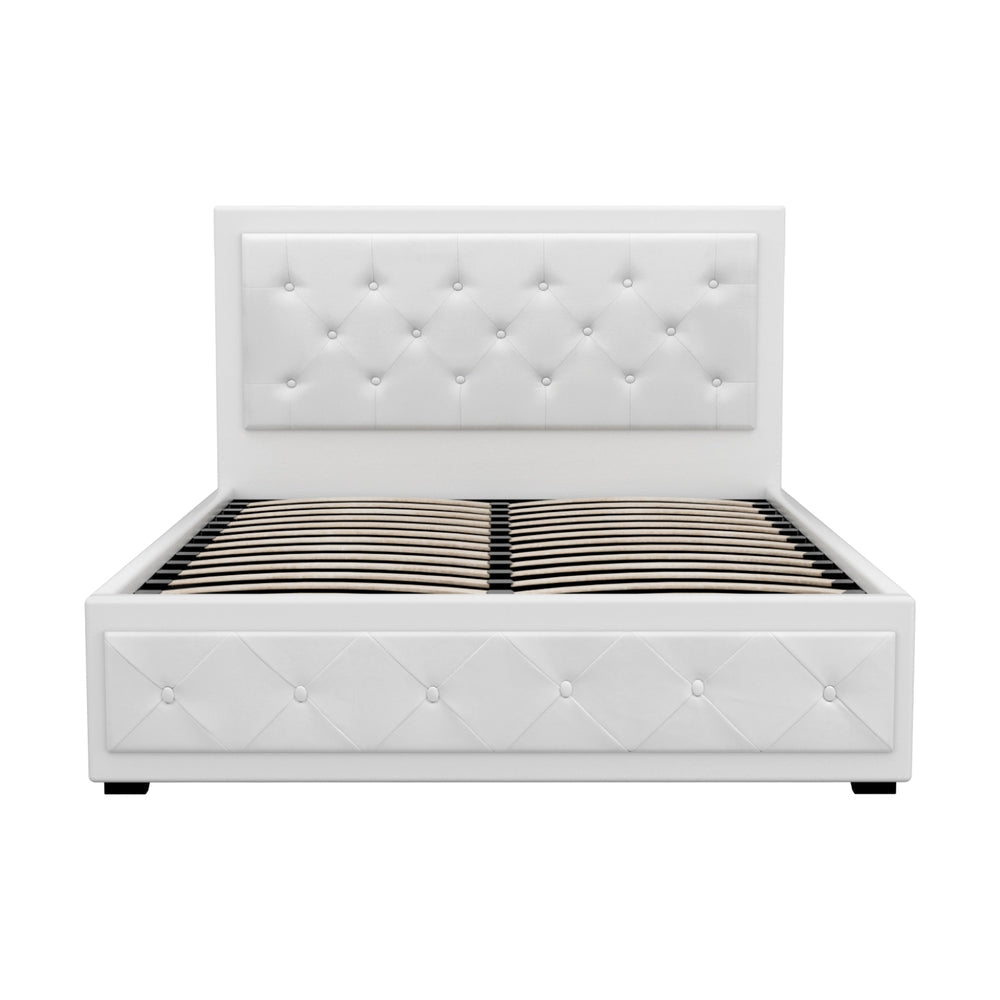 Tiyo Bed Frame PU Leather Gas Lift Storage - White Double Fast shipping On sale