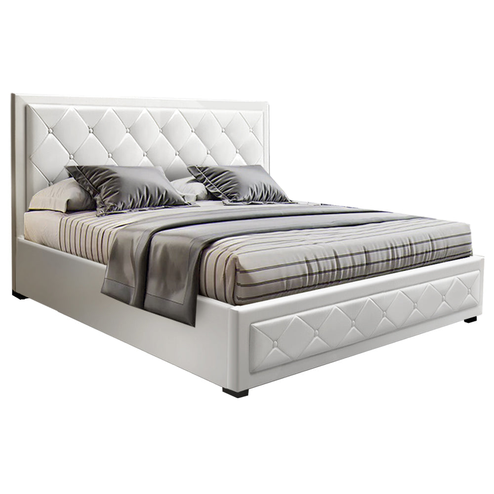 Tiyo Bed Frame PU Leather Gas Lift Storage - White Queen Fast shipping On sale