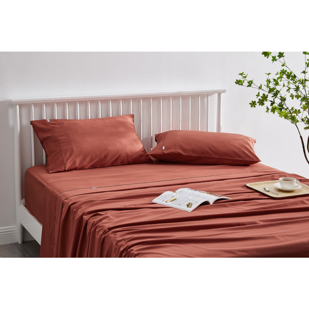 Trafalgar Brooklyn Bamboo Cotton Bed Sheet Set Rust Single Fast shipping On sale