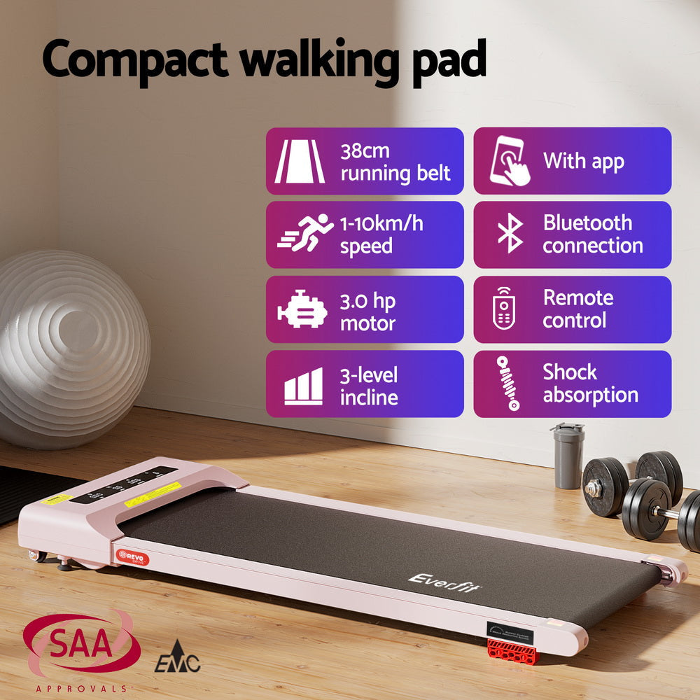 Treadmill Electric Walking Pad Incline Under Desk Home Gym 380mm Pink Sports & Fitness Fast shipping On sale