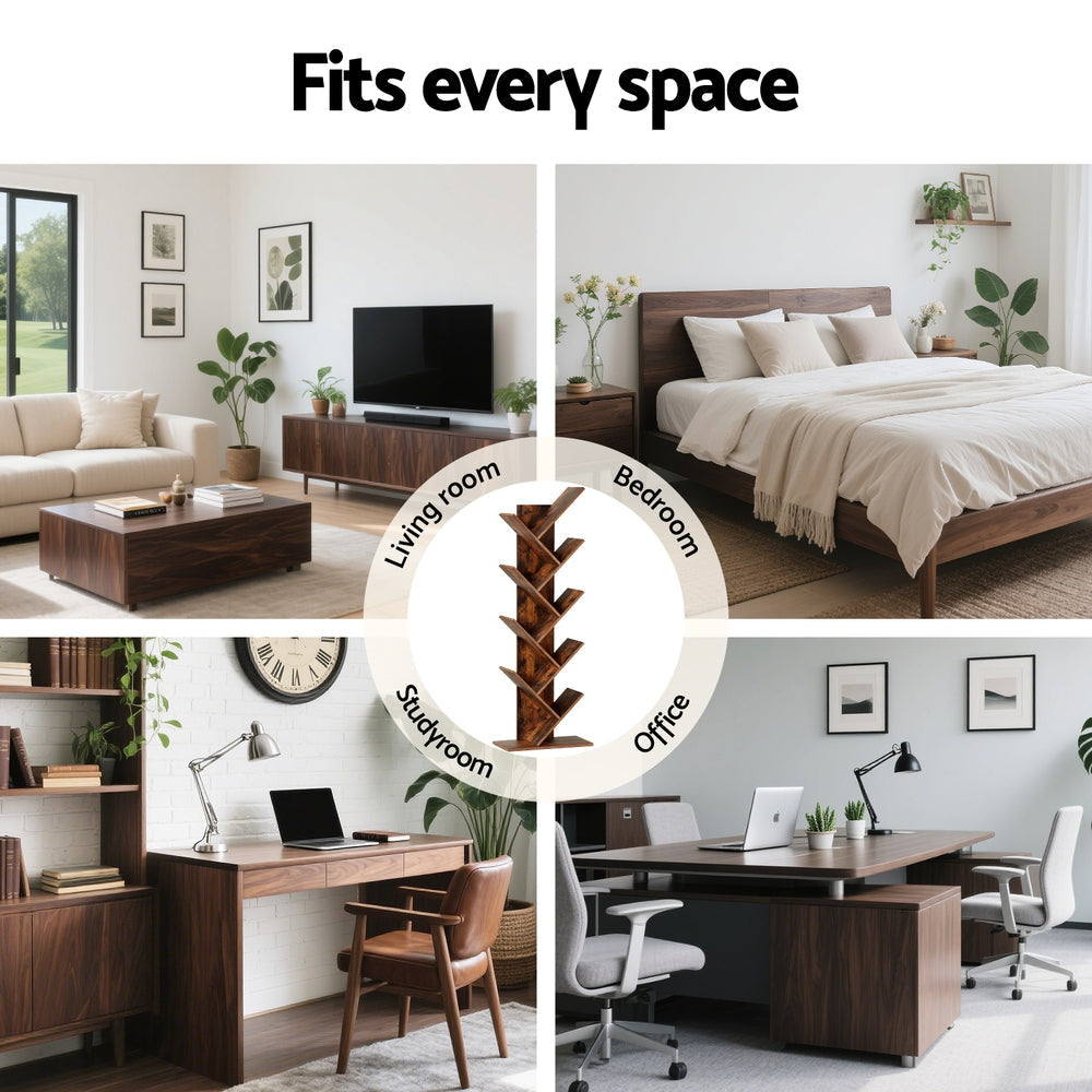 Tree Bookshelf 9 Tiers Walnut Bookcase Fast shipping On sale