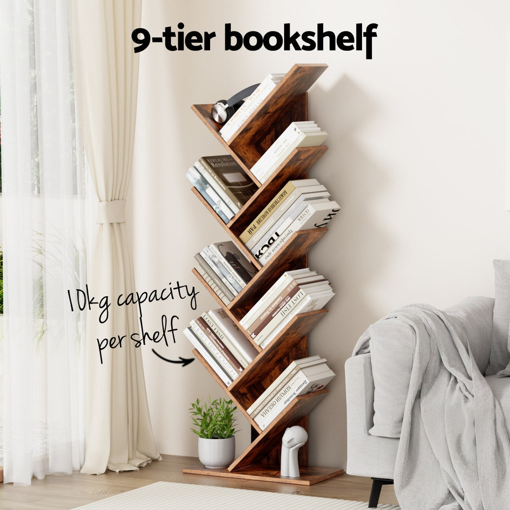 Tree Bookshelf 9 Tiers Walnut Bookcase Fast shipping On sale