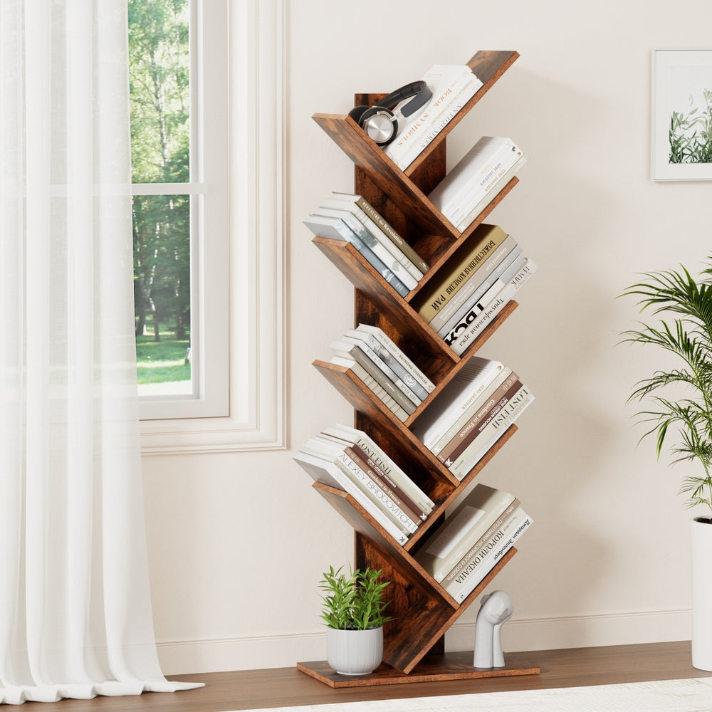 Tree Bookshelf 9 Tiers Walnut Bookcase Fast shipping On sale