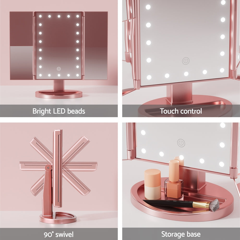 Tri-fold Makeup Mirror 1X2X3X Magnifying with LED Light Travel Portable Pink Fast shipping On sale