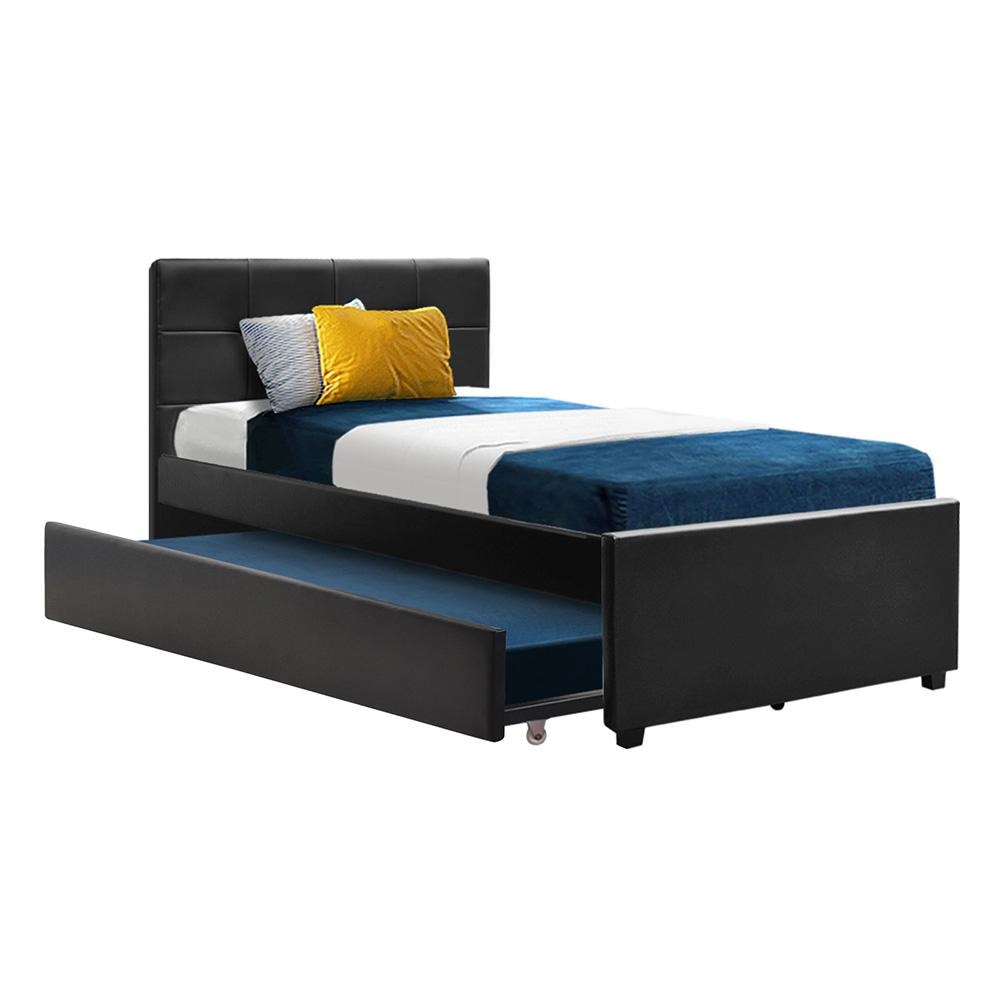 Trundle Wooden Bed Frame with Storage Drawer - Black King Single Fast shipping On sale