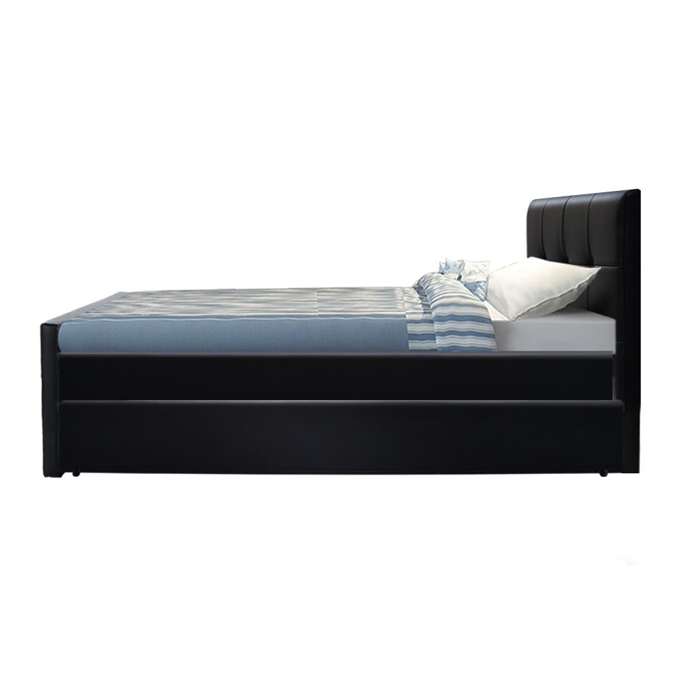 Trundle Wooden Bed Frame with Storage Drawer - Black King Single Fast shipping On sale